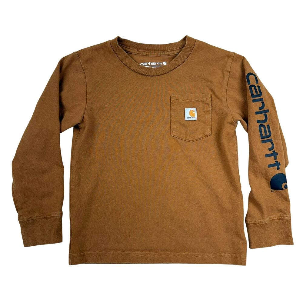 Carhartt Boys Long Sleeve Pocket Tee Brown Logo 4T